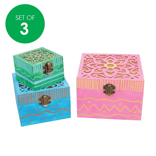 Wooden Storage Boxes - Flower Cutout - Set of 3