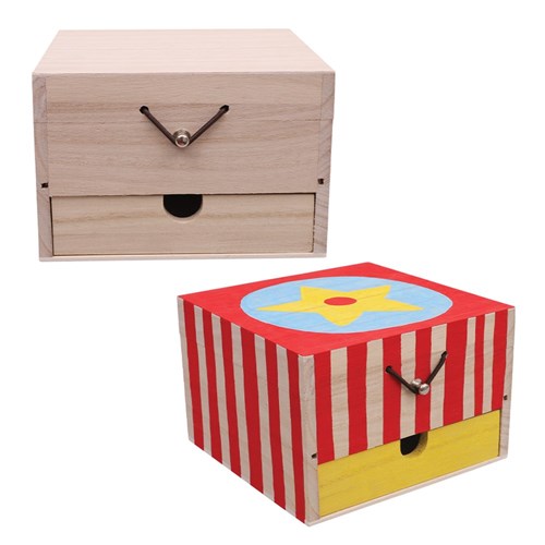 Wooden Square Storage Box with Drawer - Each