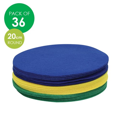 Felt Circles - Blue, Yellow & Green - 20cm - Pack of 36