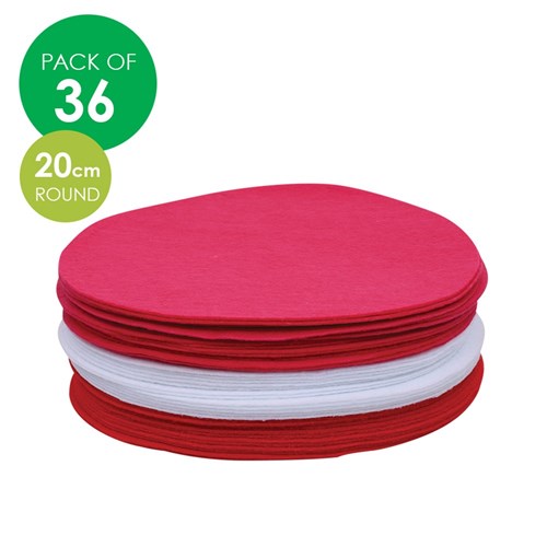 Felt Circles - Red, White & Pink - 20cm - Pack of 36