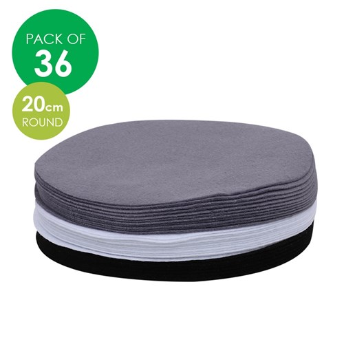 Felt Circles - Grey, White & Black - 20cm - Pack of 36