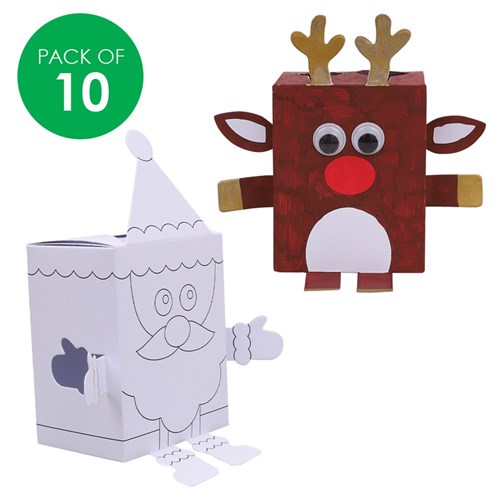 3D Cardboard Christmas Character Boxes - Pack of 10