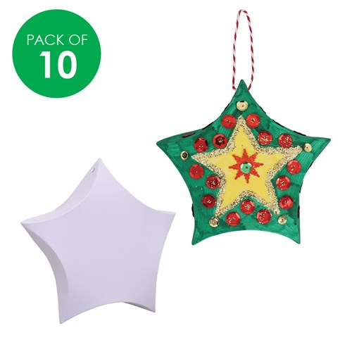 3D Cardboard Star Gift Boxes - White - Pack of 10