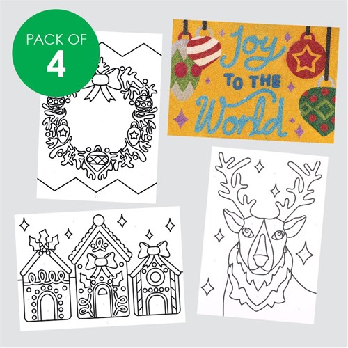 Glitter Art Colour By Numbers Kit - Christmas - Pack of 4