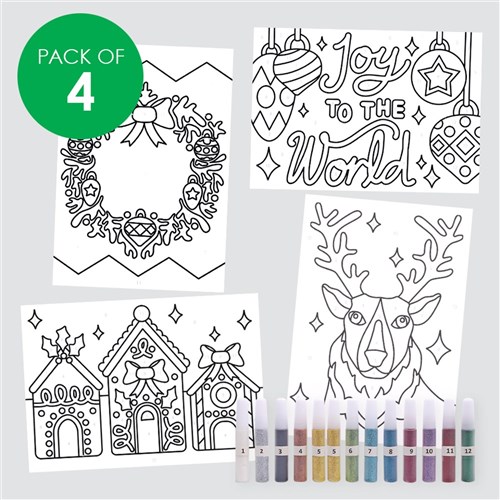 Glitter Art Colour By Numbers Kit - Christmas - Pack of 4