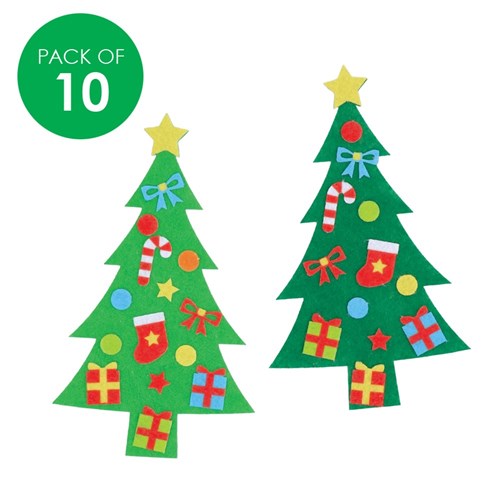 Felt Christmas Trees with Stickers - Pack of 10