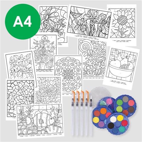 Watercolour Paint By Numbers Kit - A4