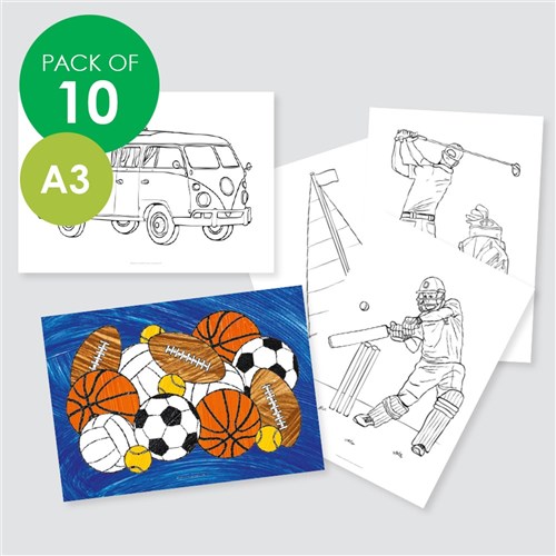Colouring Sheets - Sports & Recreation - A3 - Pack of 10