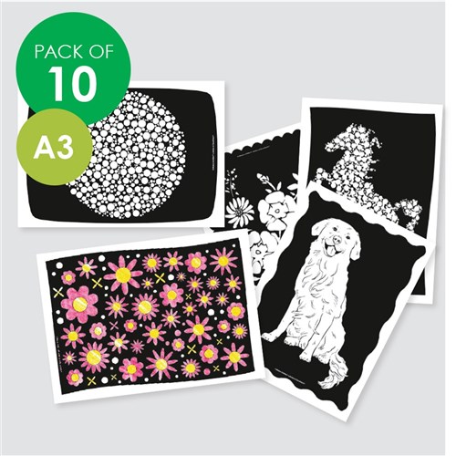 Colouring Sheets - Black Background - A3 - Pack of 10