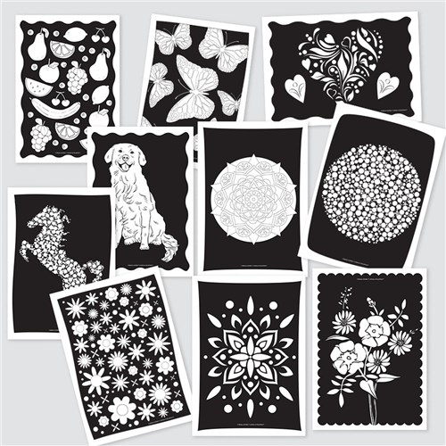 Colouring Sheets - Black Background - A3 - Pack of 10